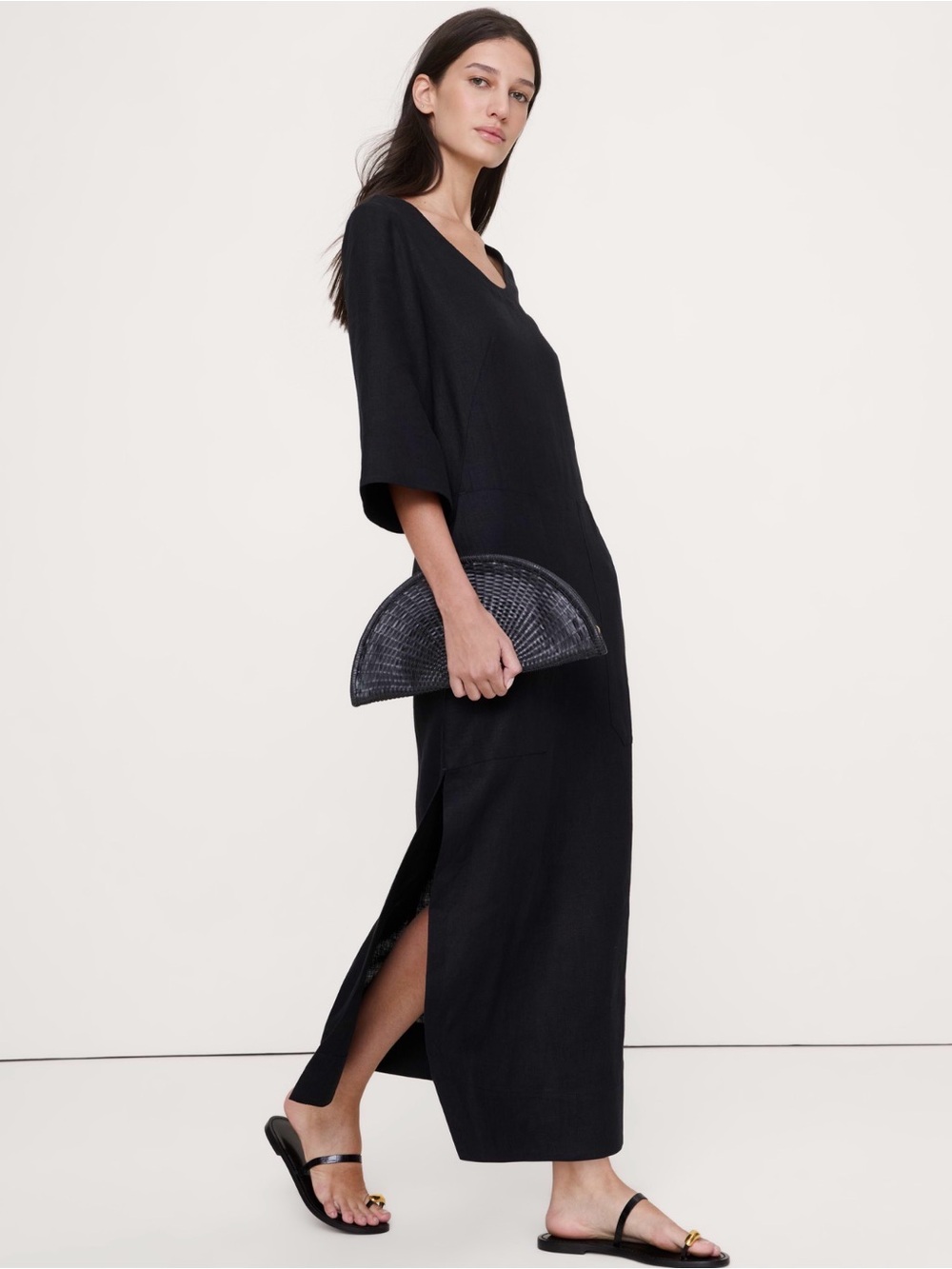 Banana Republic Linen Scoop Neck Maxi Dress